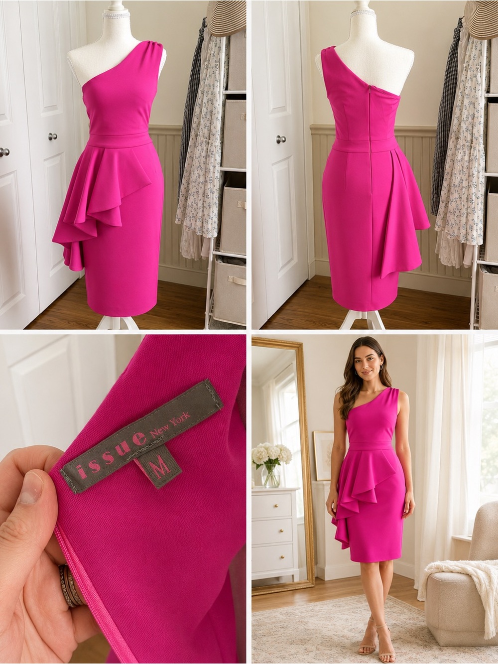 Issue New York One-Shoulder Hot Pink Ruffle Dress